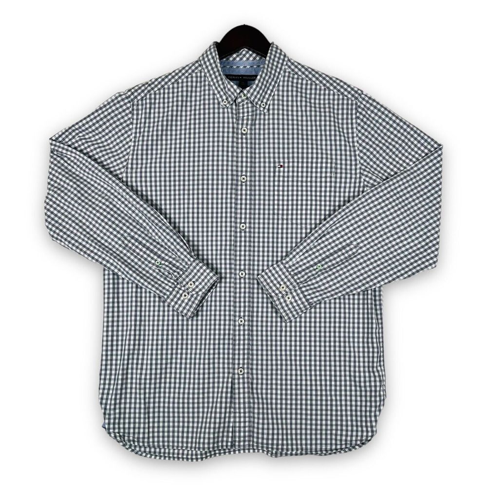 Tommy Hilfiger‎ Shirt Mens Large Gray Plaid Classic Fit Button Down Long Sleeve